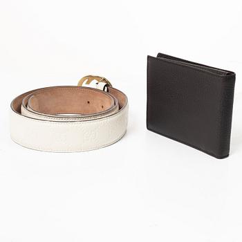 Gucci, wallet and belt.