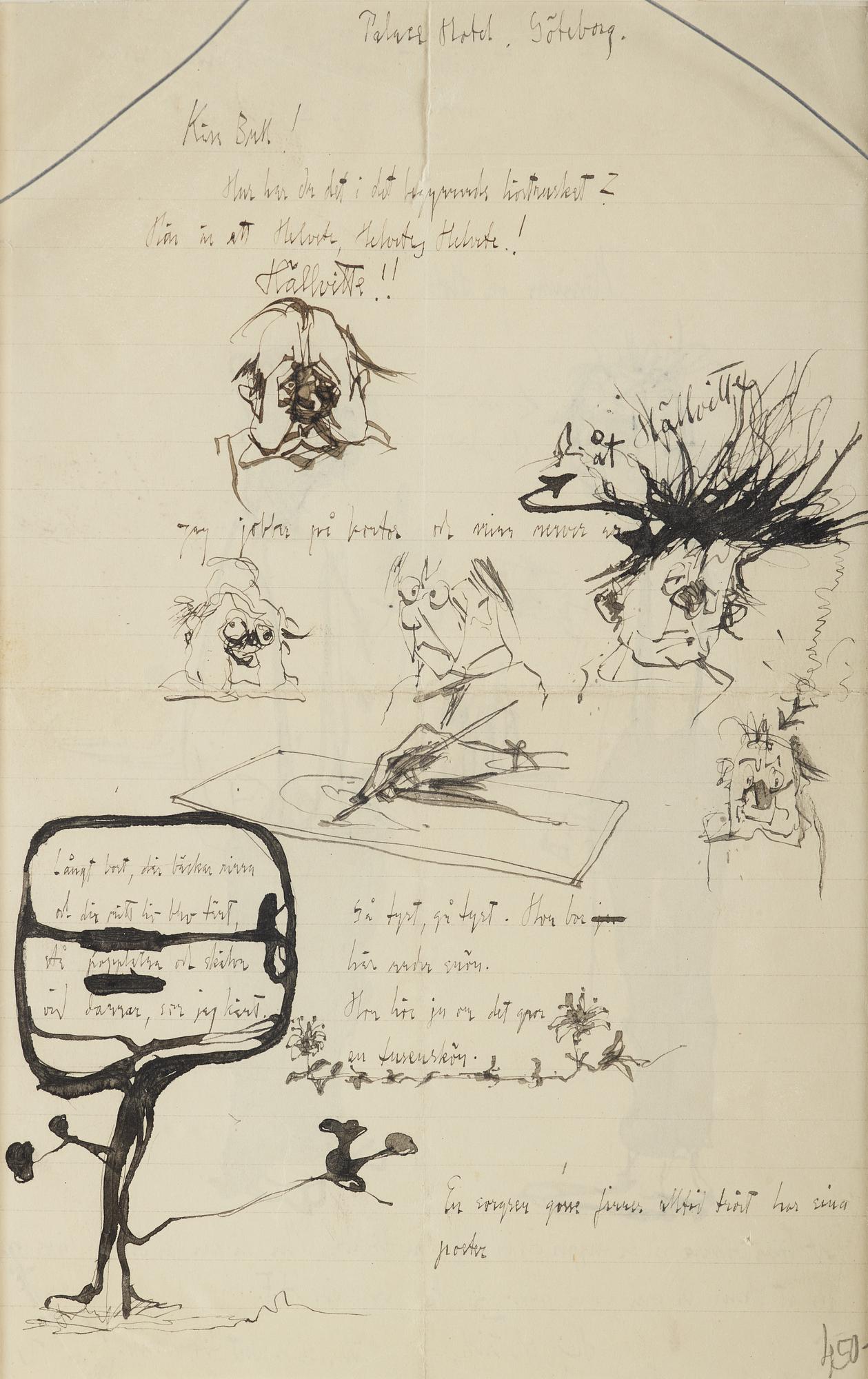 Axel Fridell, ink on paper. Signed with initials.