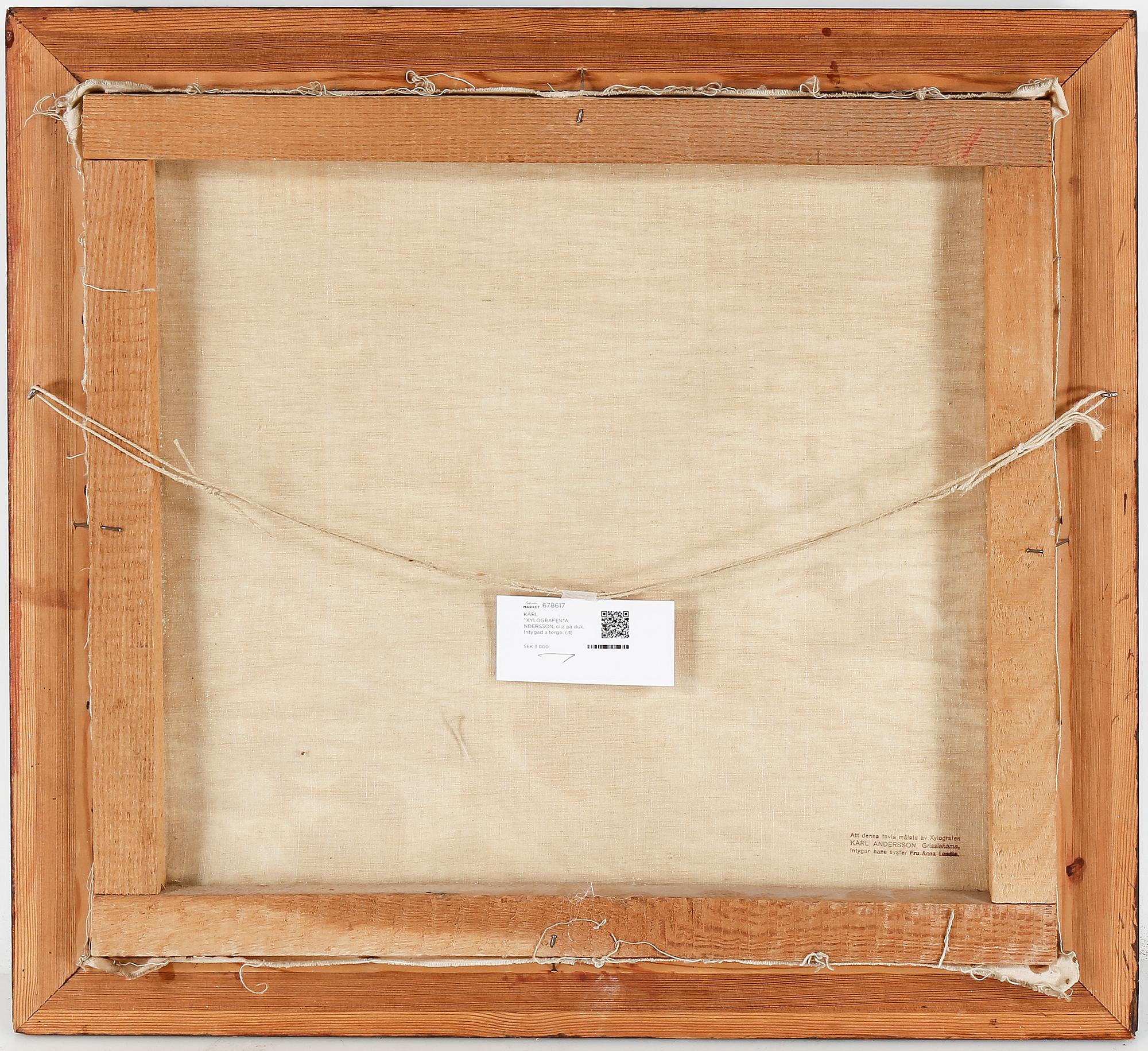 KARL "XYLOGRAFEN"ANDERSSON, olja på duk. Intygad a tergo på stämpel.