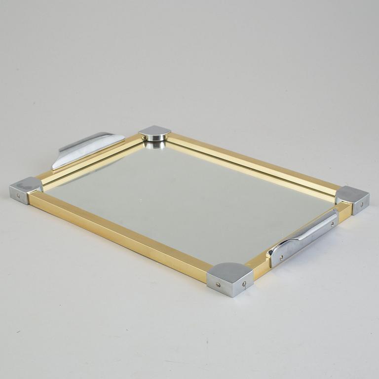 A late 20th century glass and metal tray.