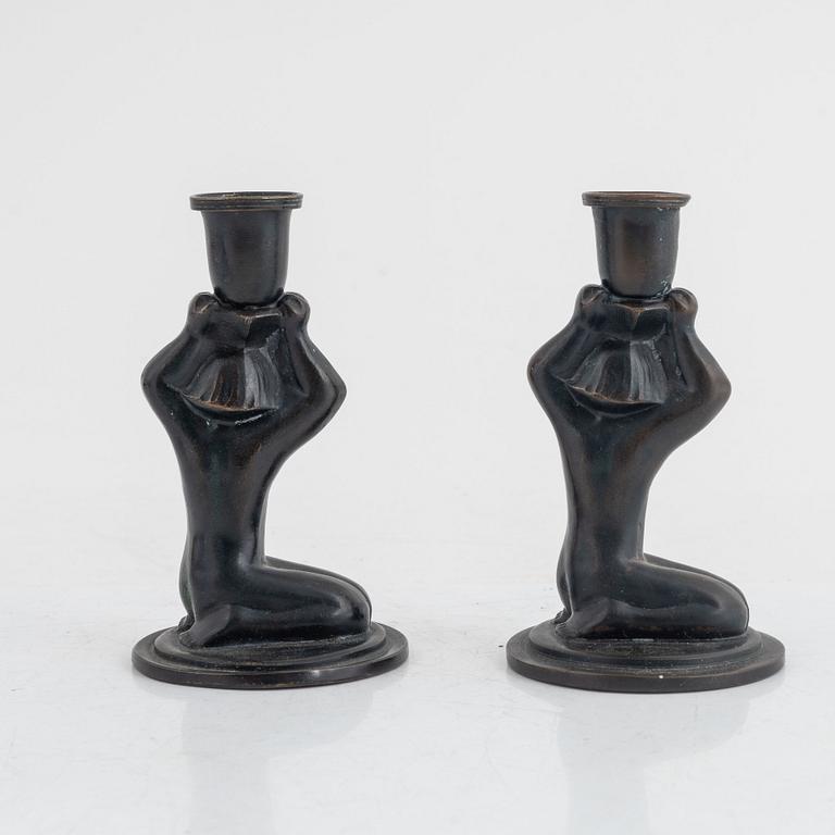 Kitty von Otter, a pair of bronze candlesticks, FAK Brons (Fabriksaktiebolaget Kronsilver), 1930's.