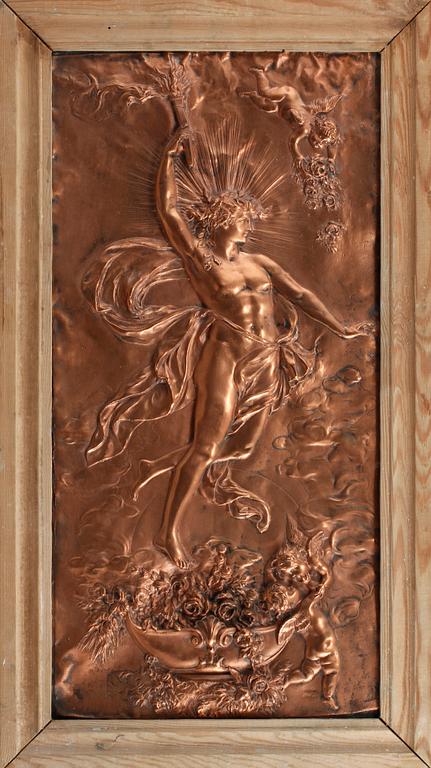 VÄGGRELIEFER, ett par, koppar, 1900-talets första del.