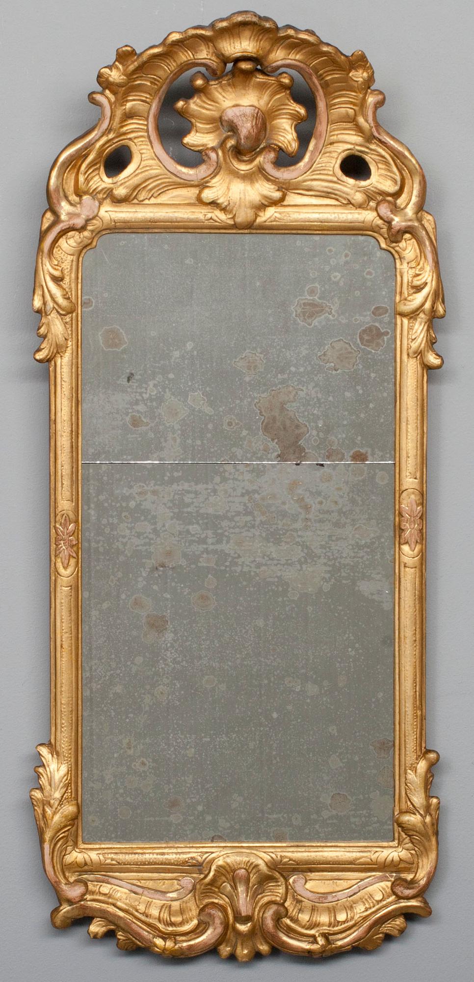 SPEGEL / SPEGELLAMPETT, rokoko, hallstämplad Stockholm 1771, signerad NM Niclas Meunier (mästare 1754-1797).