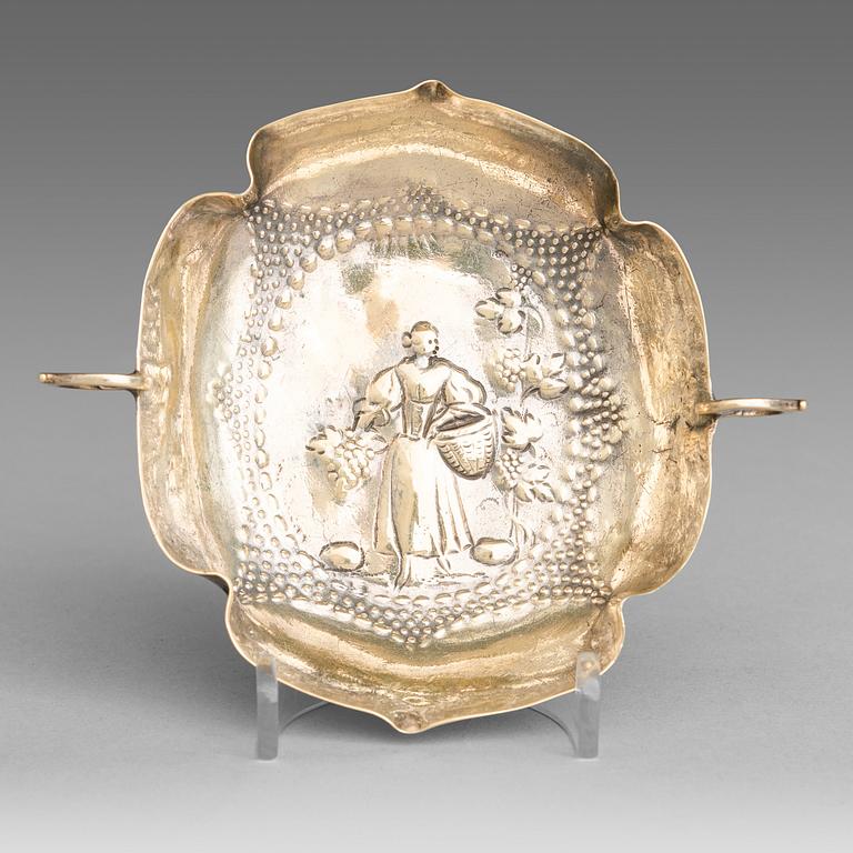 A German gilt silver sweet-meat dish from Augsburg 1695-1705.