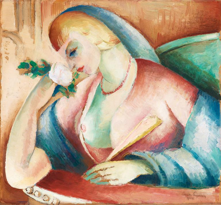 Leander Engström, Dam med ros och solfjäder.