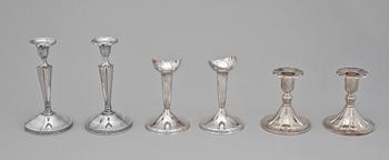 LJUSSTAKAR, 6 par, silver, bl a BEFA Guld- & Silvevarufabrik AB, Göteborg 1965. Tot vikt 440g.