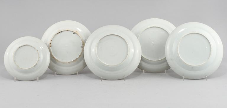 TALLRIKAR, 5 st, porslin, Kanton, Kina, 1800/1900-tal.