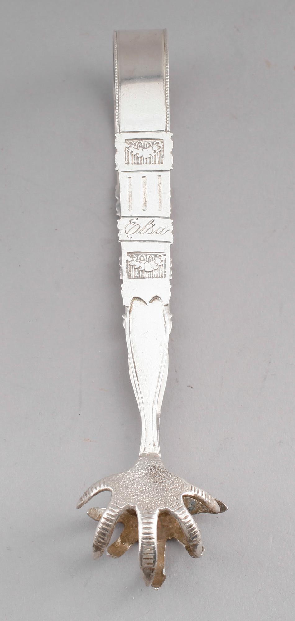 SOCKERTÅNG, silver, Carl Fredrik Seseman, Arboga 1810. Total vikt ca 44 g.
