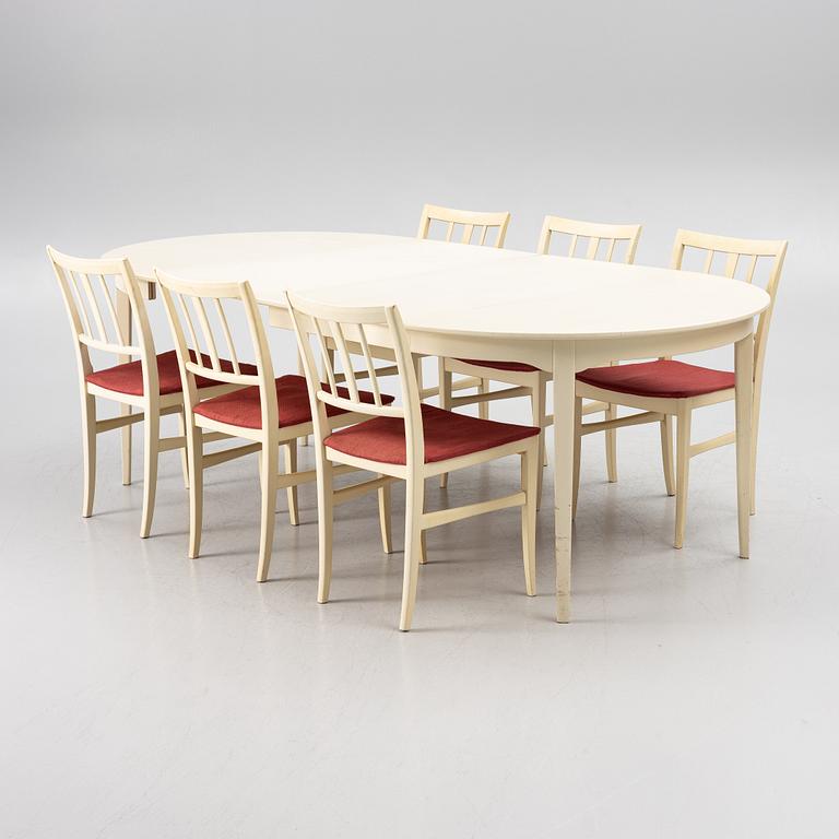 Carl Malmsten, a dining table with six chairs, end of the 20th century.