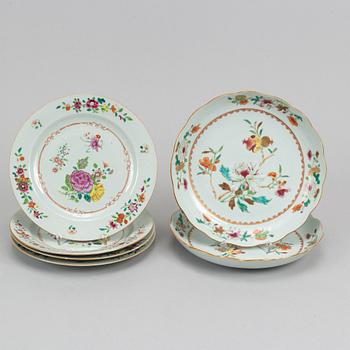 A set of six (4+2) famille rose dishes, Qing dynasty, Qianlong (1736-95).
