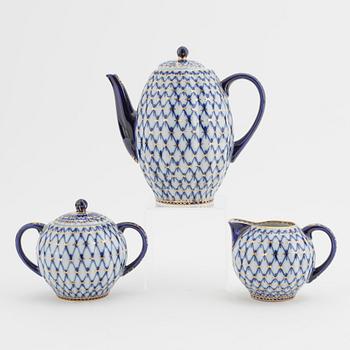Kaffeservis, 30 delar, porslin, "Cobalt net", Lomonosov, Ryssland.