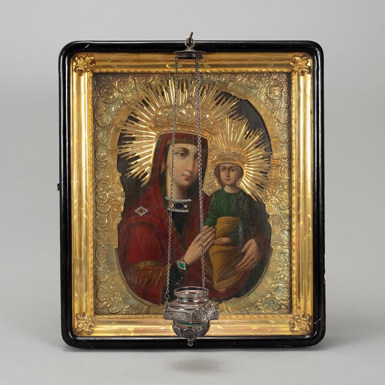 A Russian 19th century silver-gilt Icon, unidentified makers mark, St. Petersburg 1840's.