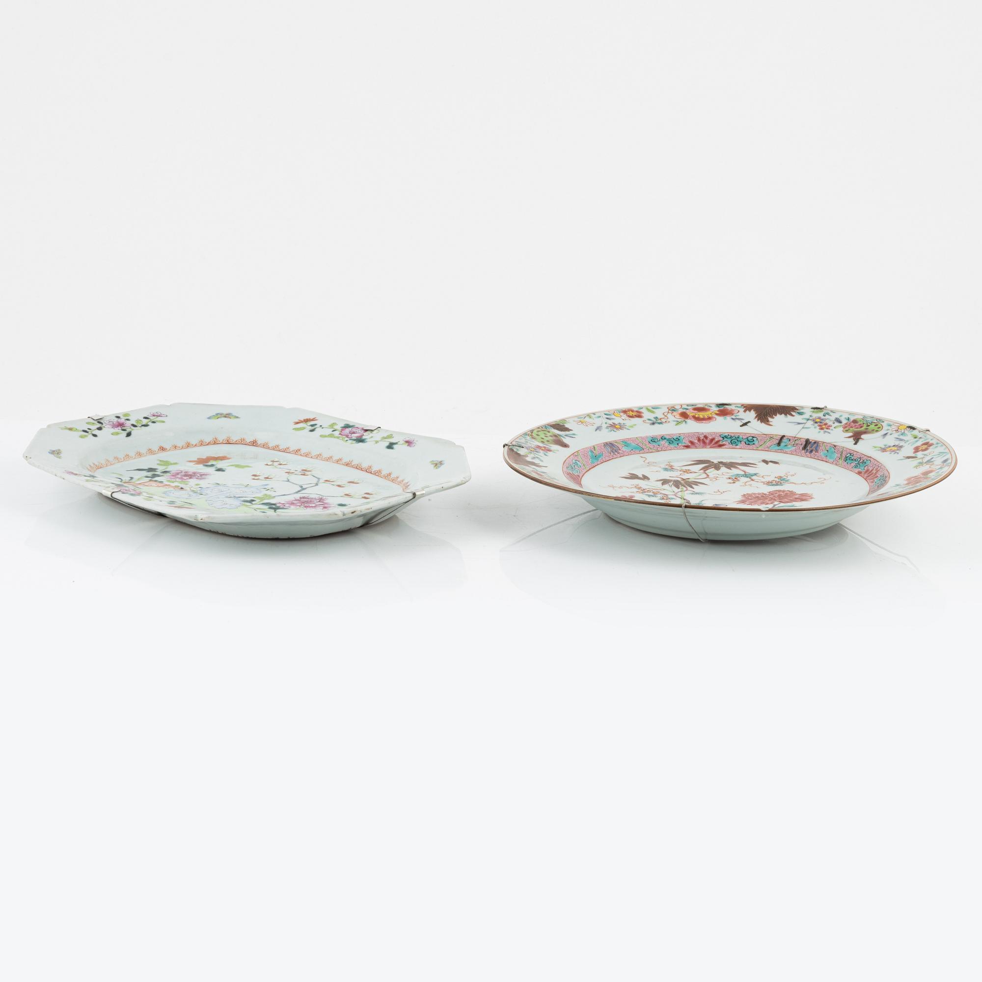 A group of eight Chinese porcelain dishes, Qing dynasty, Qianlong (1736-95) and China, early 20th Century.