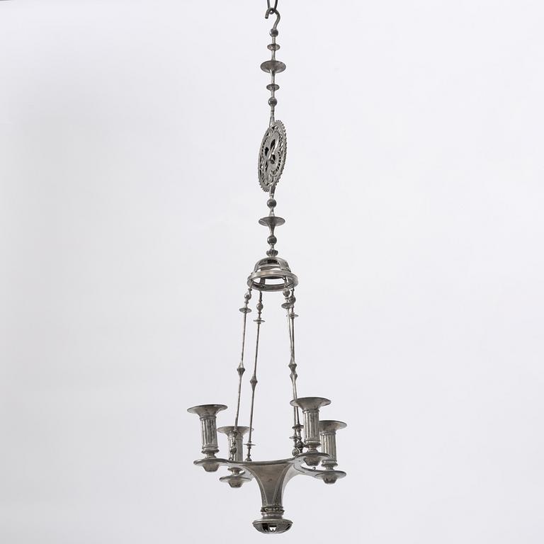 Ferdinand Boberg, a pewter chandelier, Santessons Tenngjuteri, Stockholm 1904.