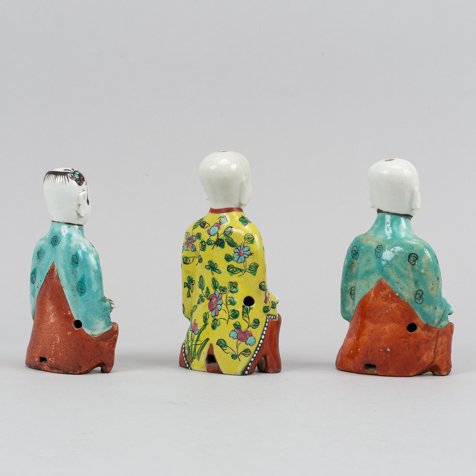 Three famille rose export porcelain figurines, Qing dynasty, 19th century.