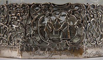 KARAFF, glas med silverfattning, importstämpel. 1900-talets första del.