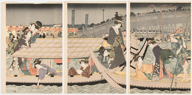 JAPANILAINEN PUUPIIRROS, triptyykki, myöhempi painos, 1900-luvun ensimmäinen puolisko, sekä kolme painotyötä.