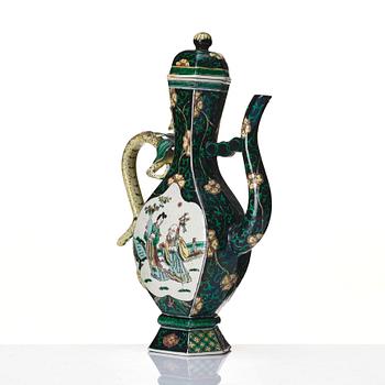 A famille noire ewer with cover, Qing dynasty, 19th Century with Kangxi six character mark.