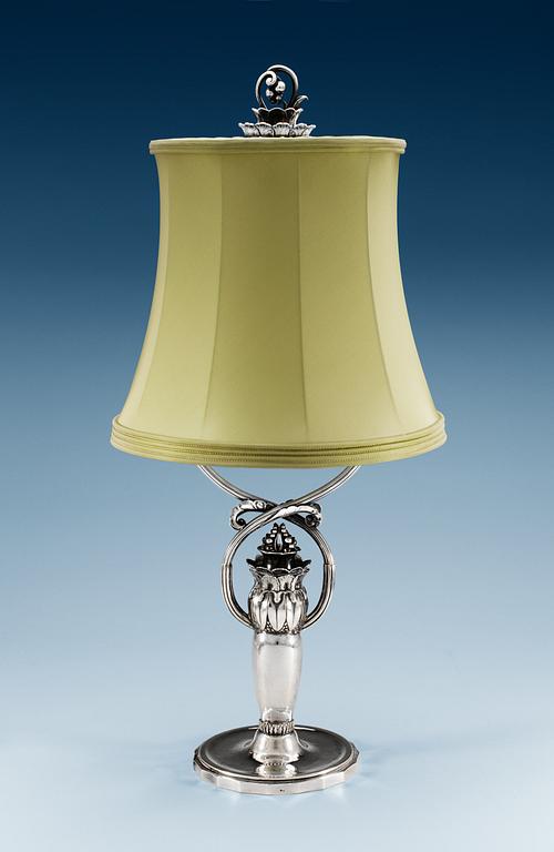 A Georg Jensen 830/1000 silver table lamp, design nr 382, Copenhagen 1921.