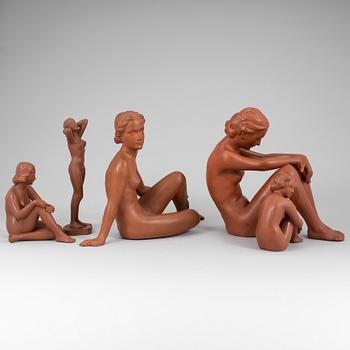 A SET OF FIVE CERAMIC FIGURES, Austria, one signed GMundner Keramik.