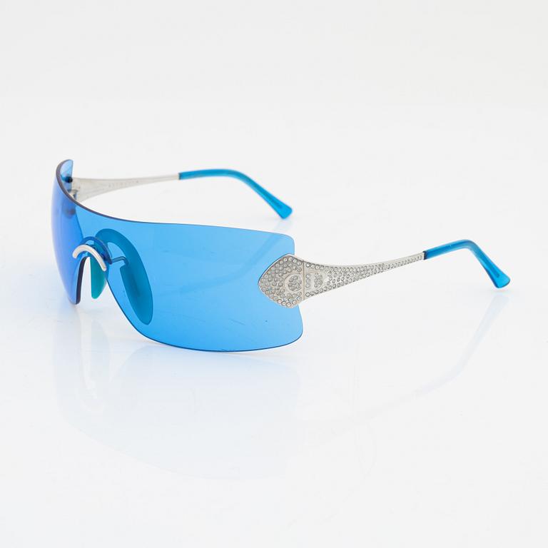 Christian Dior, a pair of white gold plated and blue glass sunglasses.
