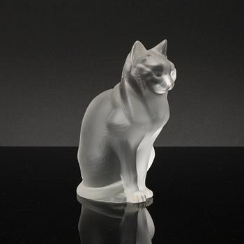 RENÉ LALIQUE, a moulded glass cat, latter part of the 20thC, signed Lalique France.
