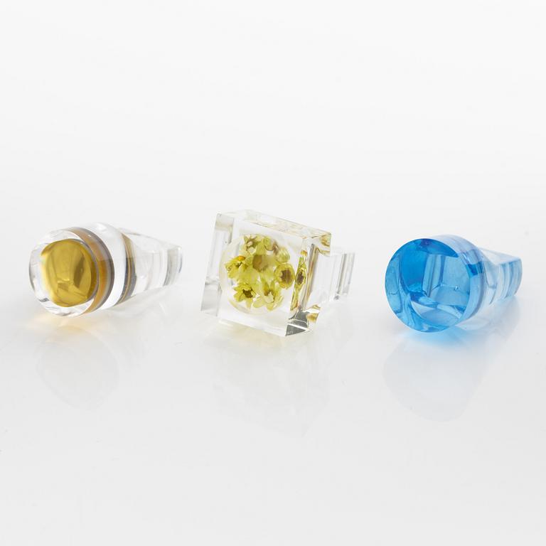 Siv Lagerström, three acrylic rings, 1970s.