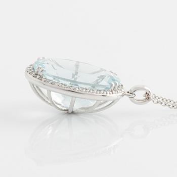 Pendant with oval aquamarine and brilliant-cut diamonds, with chain.