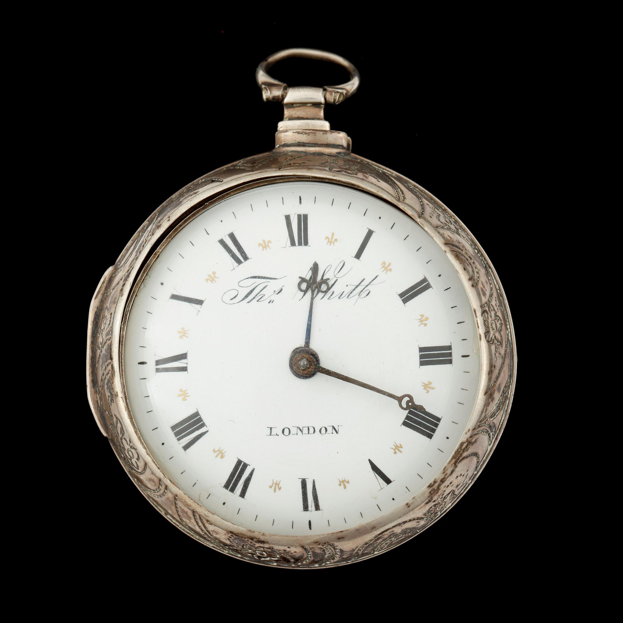 FICKUR, herr, silver, spindelur, 1700-tal.
