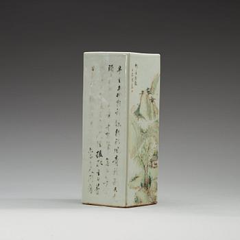 A square enameled vase, China, presumably Republic, 20th Century.