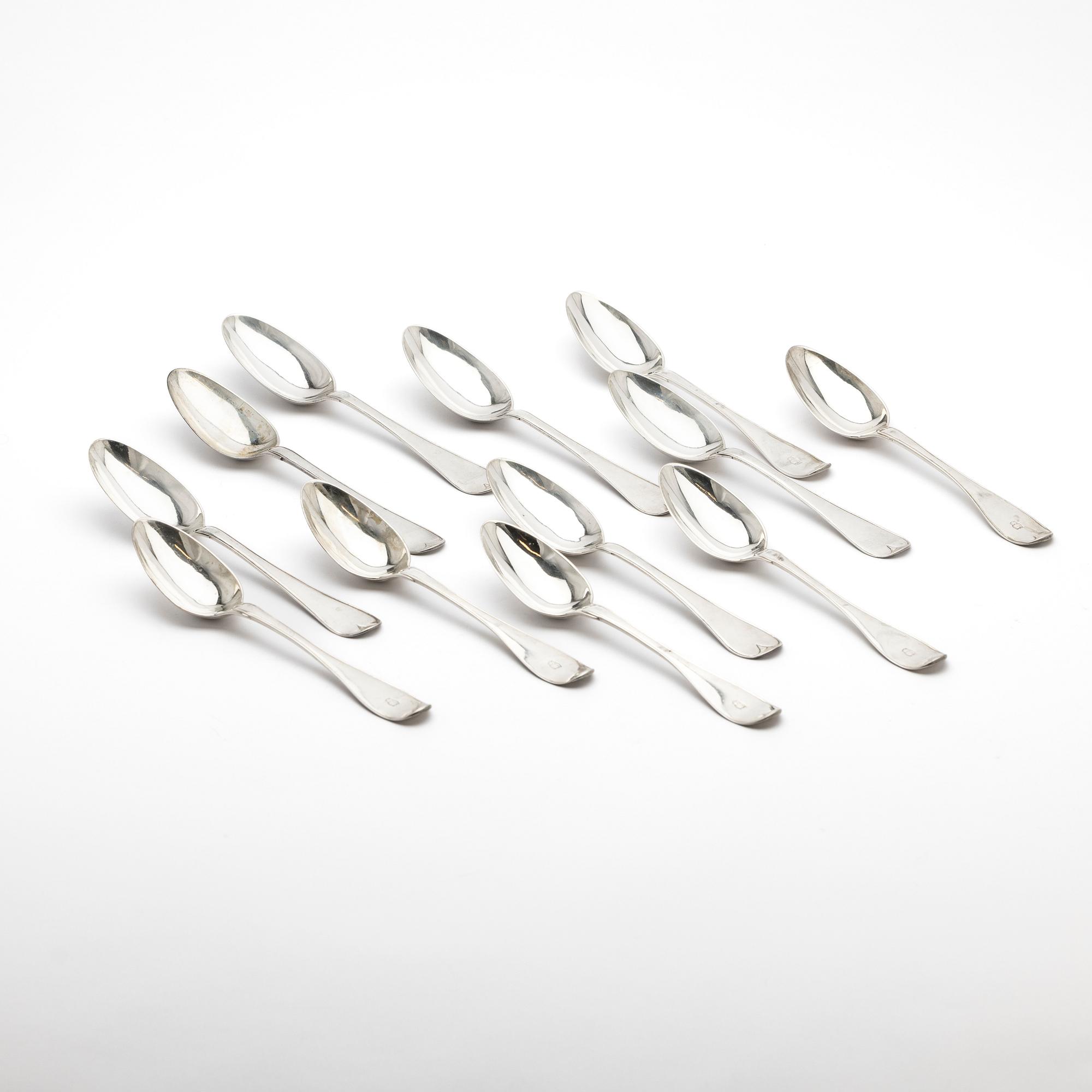 Table spoons, 12 pcs, silver, Stockholm, late 18th century/early 19th century.