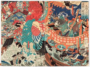 FÄRGTRÄSNITT 7 st, Japan, 1800-tal, bla. Utagawa Kunisada mfl.