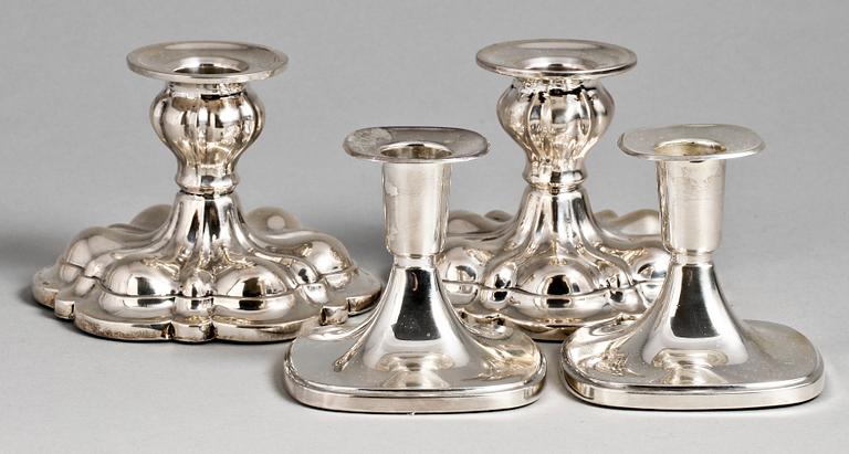 LJUSSTAKAR, 2 par, silver, bl.a. Tore Eldh. 1900-tal.