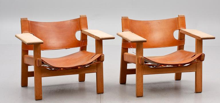 FÅTÖLJER, ett par, "Spanska stolen", Börge Mogensen, Fredericia Stolefabrik, Danmark. Formgiven 1958.