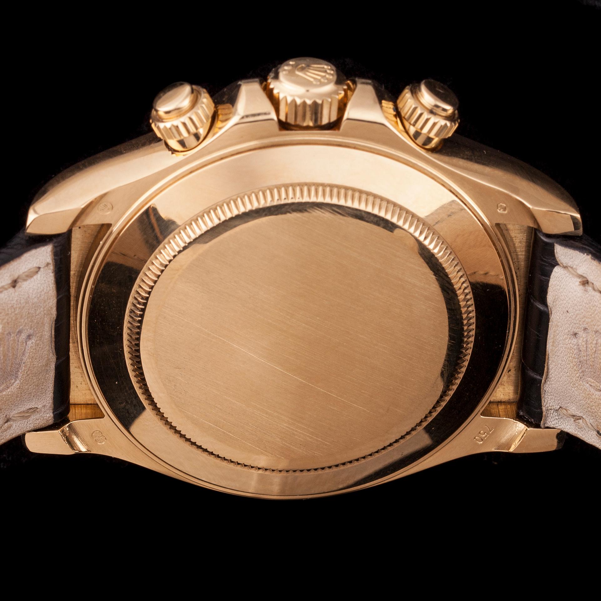 ARMBANDSUR, herr, Rolex Cosmograph Daytona, guld, läderarmband, originalbox, garanti intyg 2006.