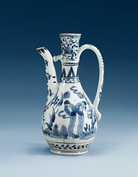 A blue and white Transitional wine ewer, 17th Century.