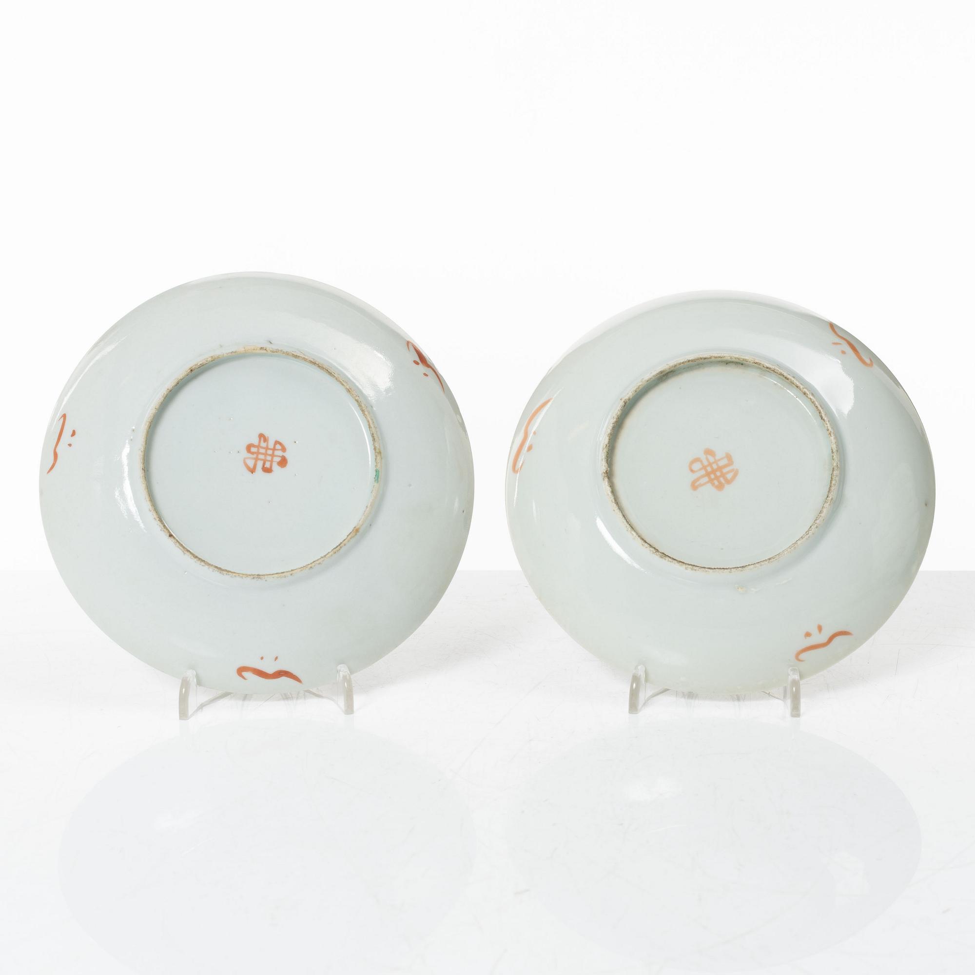 Skålar, sex stycken samt fat, sex stycken, porslin, Kina, sen Qingdynasti / 1900-tal.