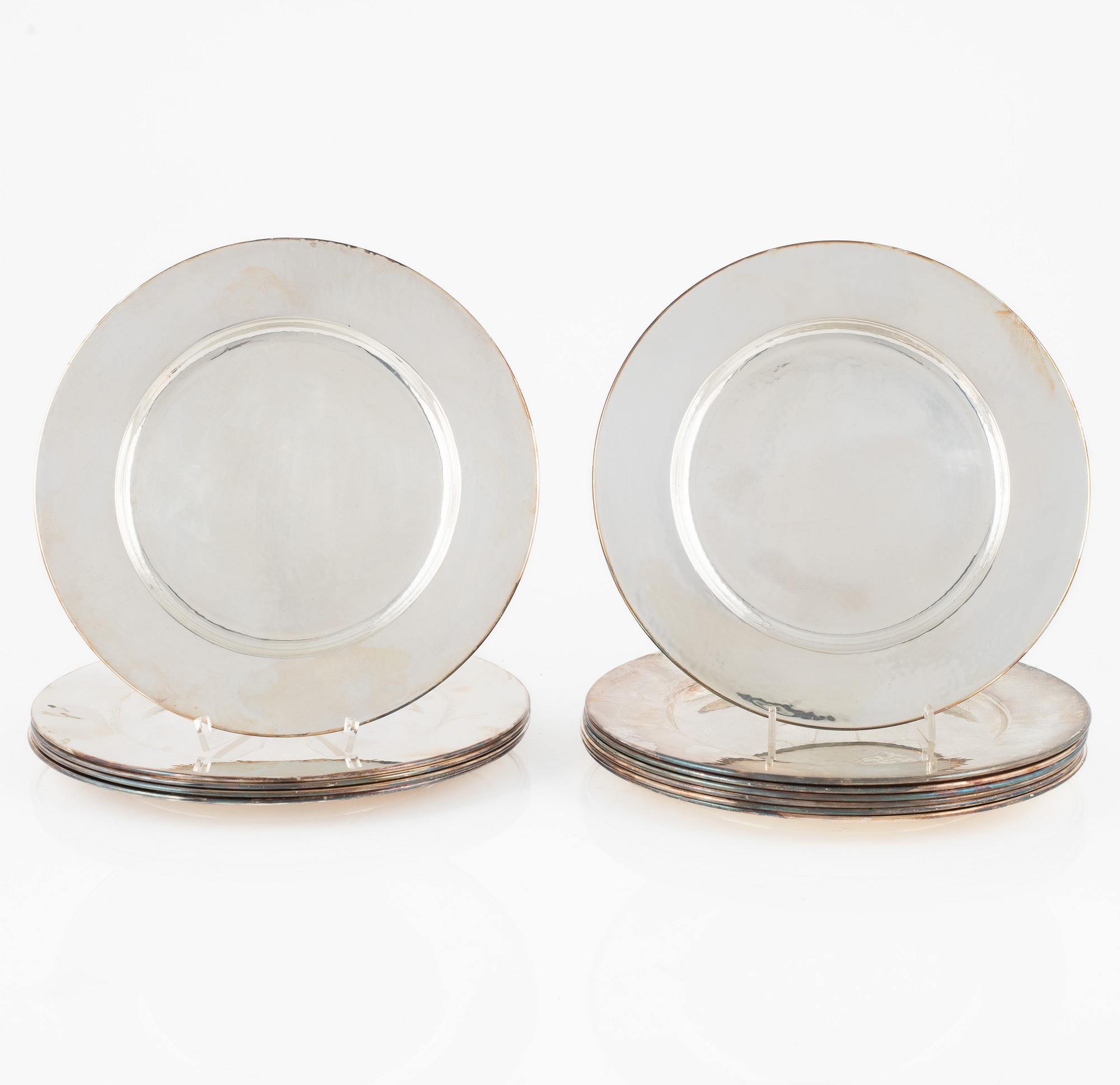 Tallrikar, silver, 12 st, GAB, Stockholm, 1928.