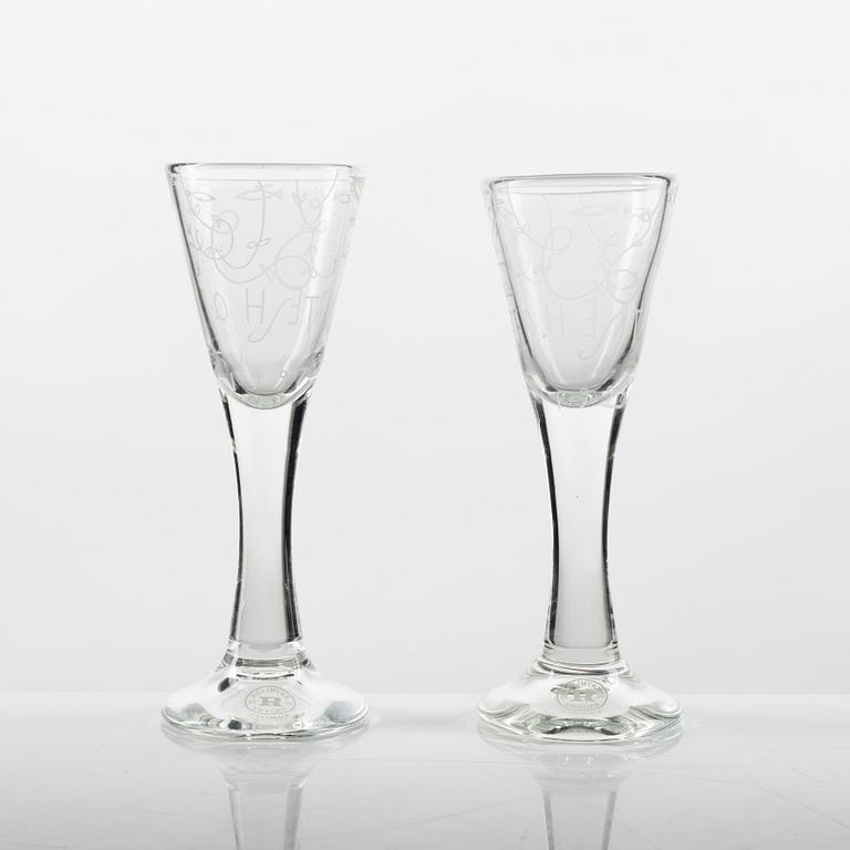 Jonas Bohlin, a pair of snapsglasses , numbered, for Sturehof jubilee 1997, Rejmyre.