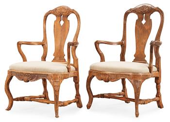Two matched Swedish Rococo 18th century armchairs.