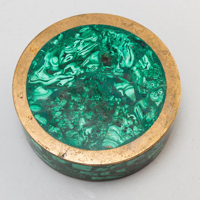 An early 20th century malachite and brass box.