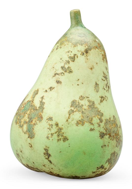 A Hans Hedberg faience sculpture of a pear, Biot, France.