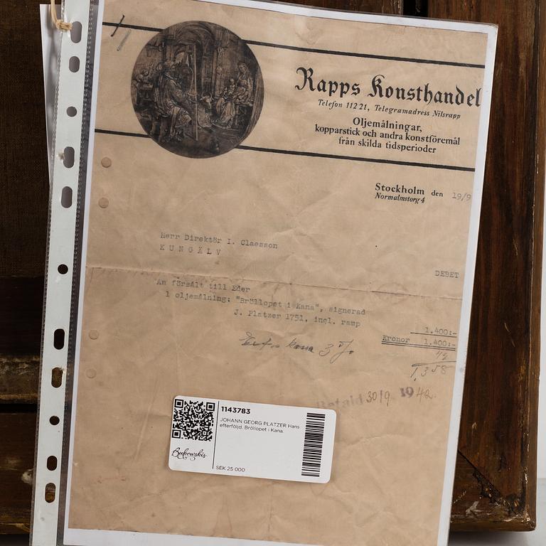 JOHANN GEORG PLATZER, fololower of, oil on canvas, inscirped J Platzer 1757.