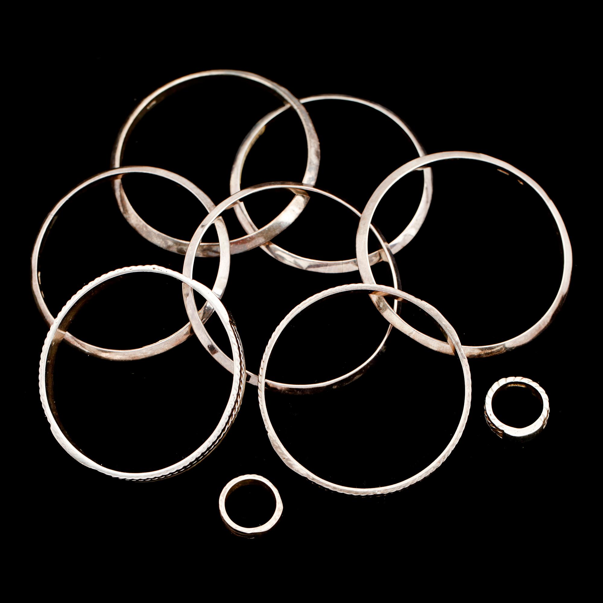 ARMRINGAR, 7 st, silver. Tot vikt 257 g.