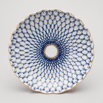 A 9-piece 'Cobalt net' porcelain tea set from Lomonosov, USSR.