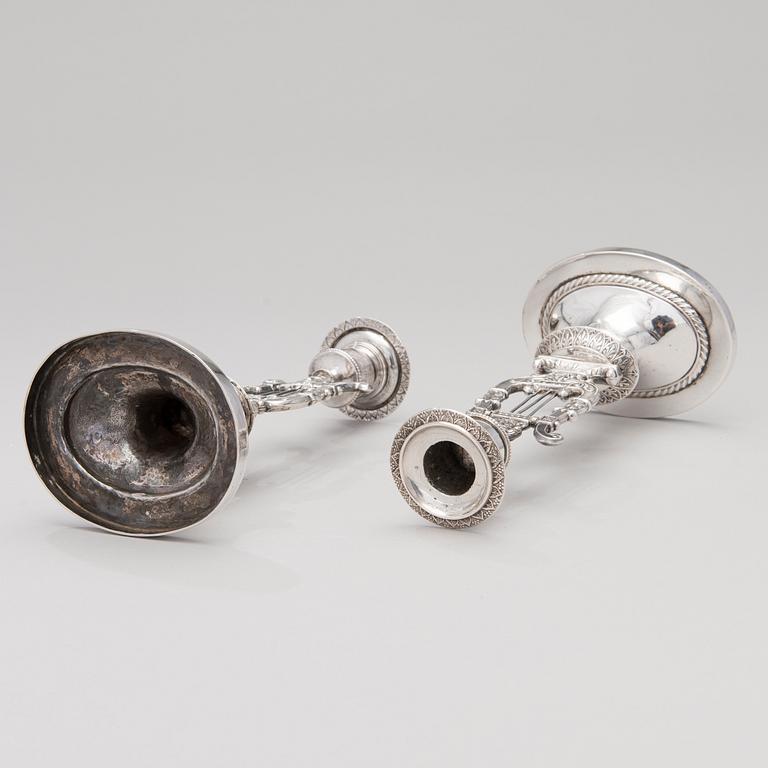 LJUSSTAKAR, ETT PAR, silver, Adolf Zethelius, Stockholm, 1816.