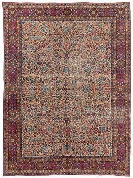 397. An antique 'Millefleur' Kerman Laver carpet, ca 434 x 321 cm.