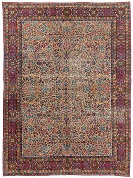 An antique 'Millefleur' Kerman Laver carpet, ca 434 x 321 cm.