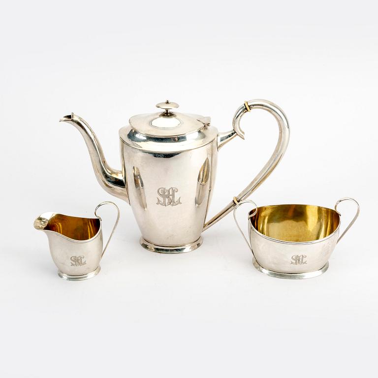 A three-piece silver coffee service by Bernt Erlandsson Kristianstad, Sweden 1913. Total weight c. 540 grams.