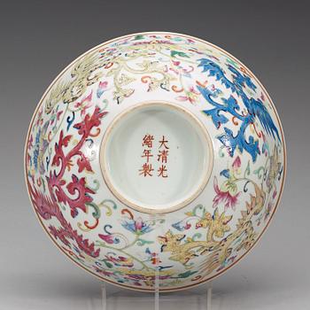 A famille rose Phoenix bowl, Qing dynasty, with Guangxu six character mark and period (1875-1908).